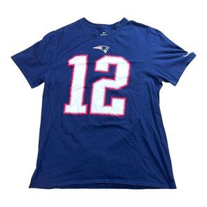 Tom Brady Nike Tee Blue Large Tshirt NFL L Navy Blue Vintage Patriots Retired